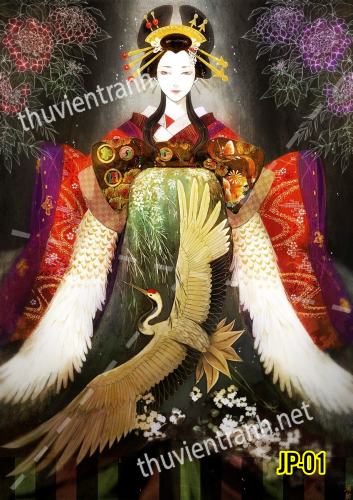 Tranh dán tường hoa cô gái Geisha Nhật Bản-JP-01 - Tranh tường chất lượng cao